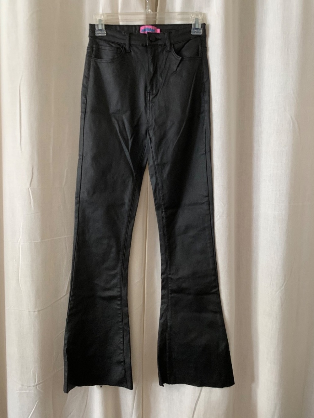 Edikted Luna Black Coated Faux Leather Flare Jeans M Y2K